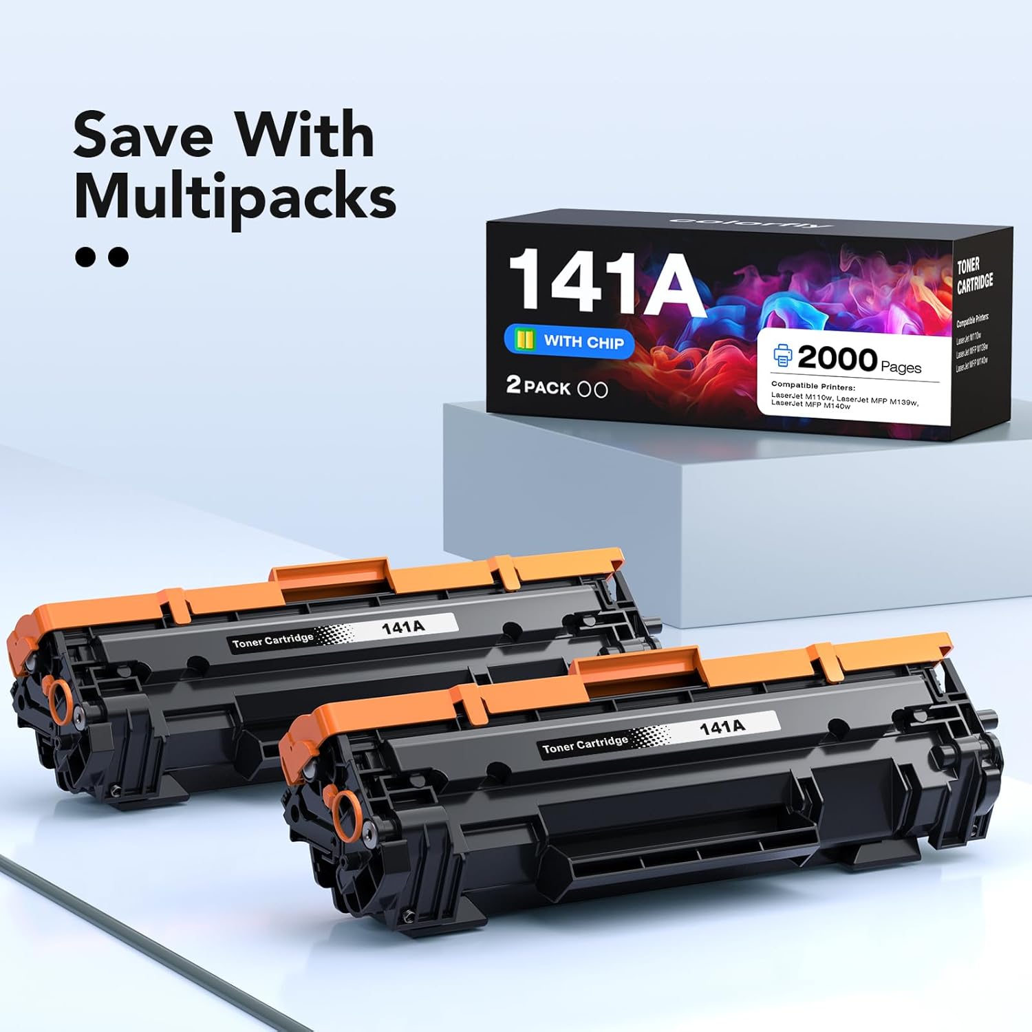 [with Chip] 141A Toner Cartridge Compatible for HP LaserJet 141A W1410A Black Toner as Replacement with HP Laser Jet Series M110 M110w, LaserJet MFP Series M139w M140 M140w (2 Black)